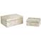 Distressed Beige and Tan Wood Inlay Boxes Set of 2