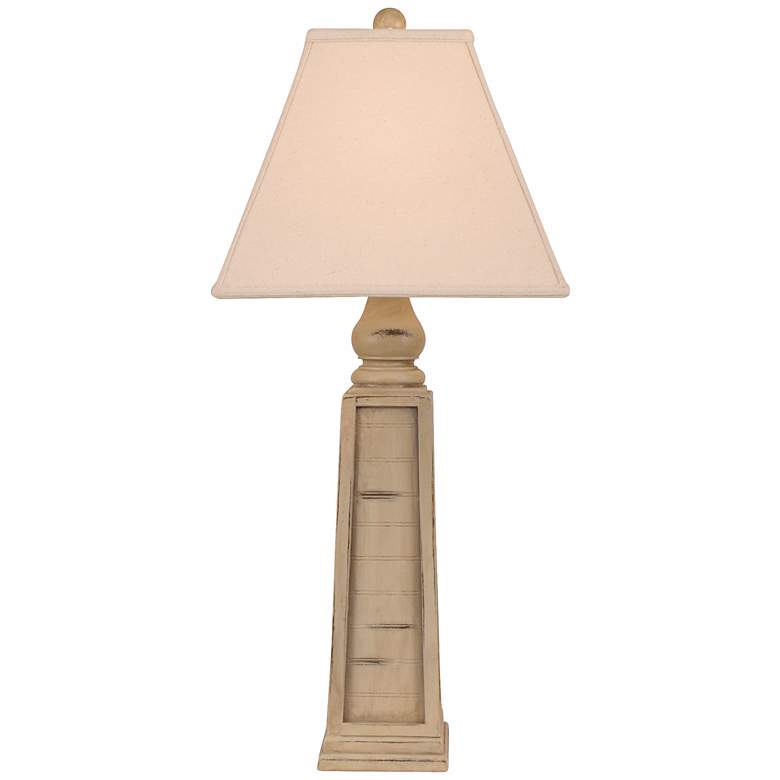 Image 1 Distressed Beige Pyramid Pot Table Lamp