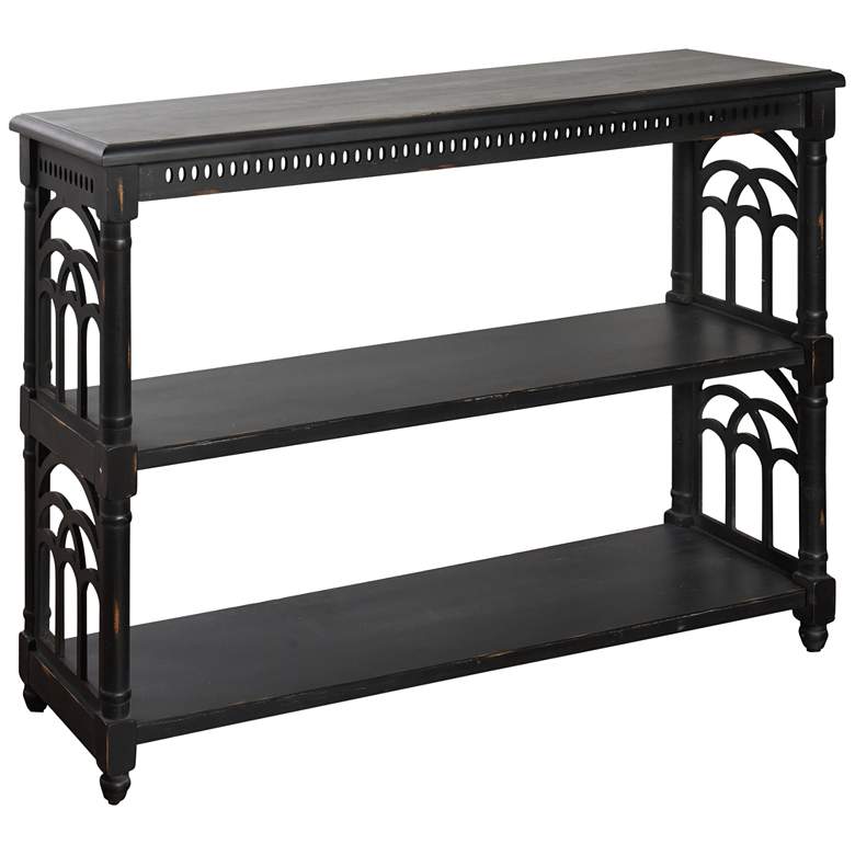 Image 3 Distressed Black Wood 47 inch Wide 3-Tier Console Table