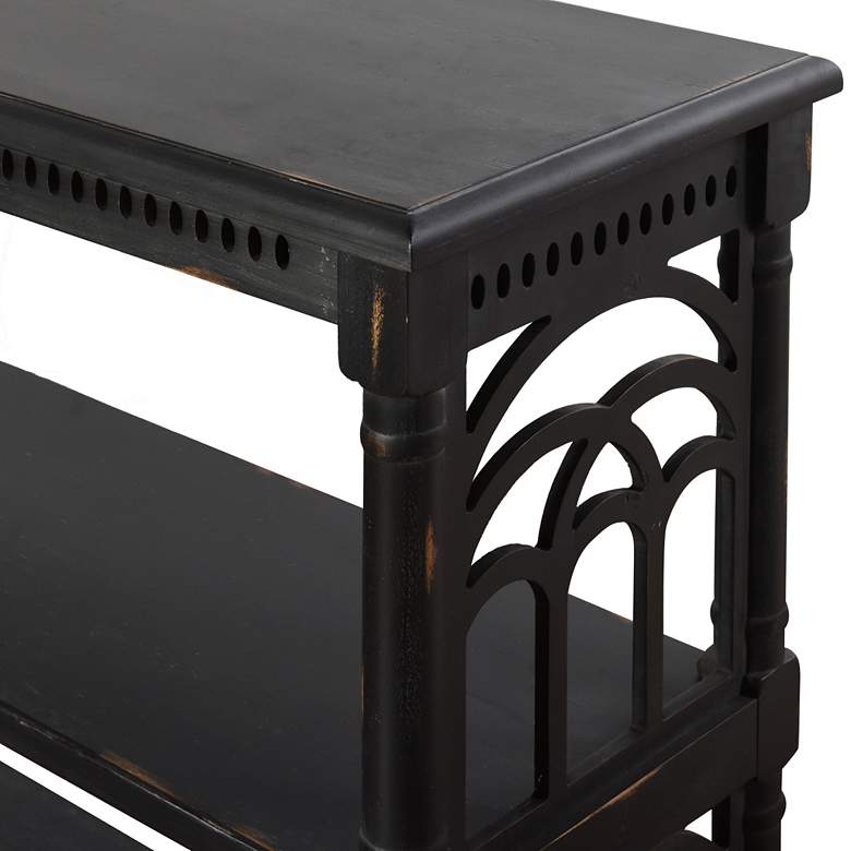 Image 4 Distressed Black Wood 47 inch Wide 3-Tier Console Table more views