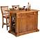 Distressed Cottage Oak Kitchen Island Set with Two Stools