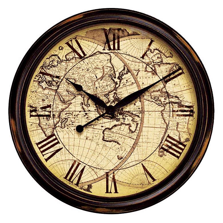Image 1 Distressed Map 24" Wide Wall Clock