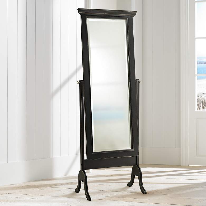 Image 1 Distressed Matte Black Finish Full Length Cheval Mirror