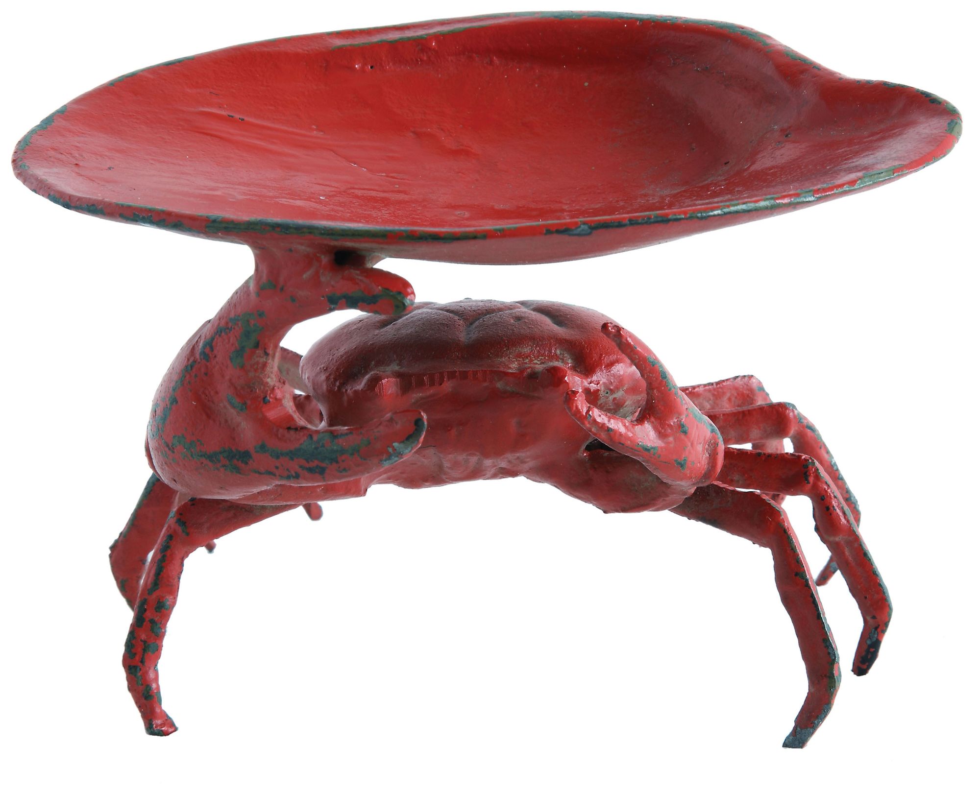 Image 3 Distressed Red Decorative Cast Iron Crab Shaped Dish more views