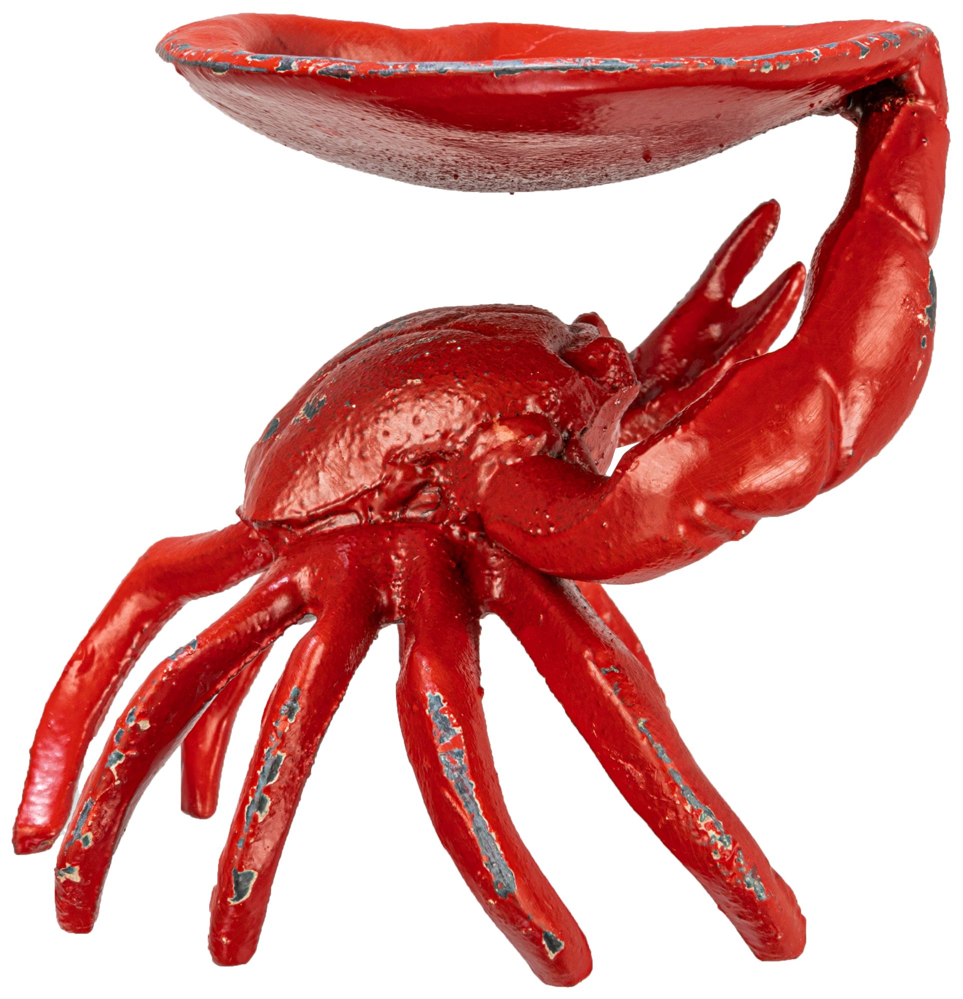 Image 7 Distressed Red Decorative Cast Iron Crab Shaped Dish more views