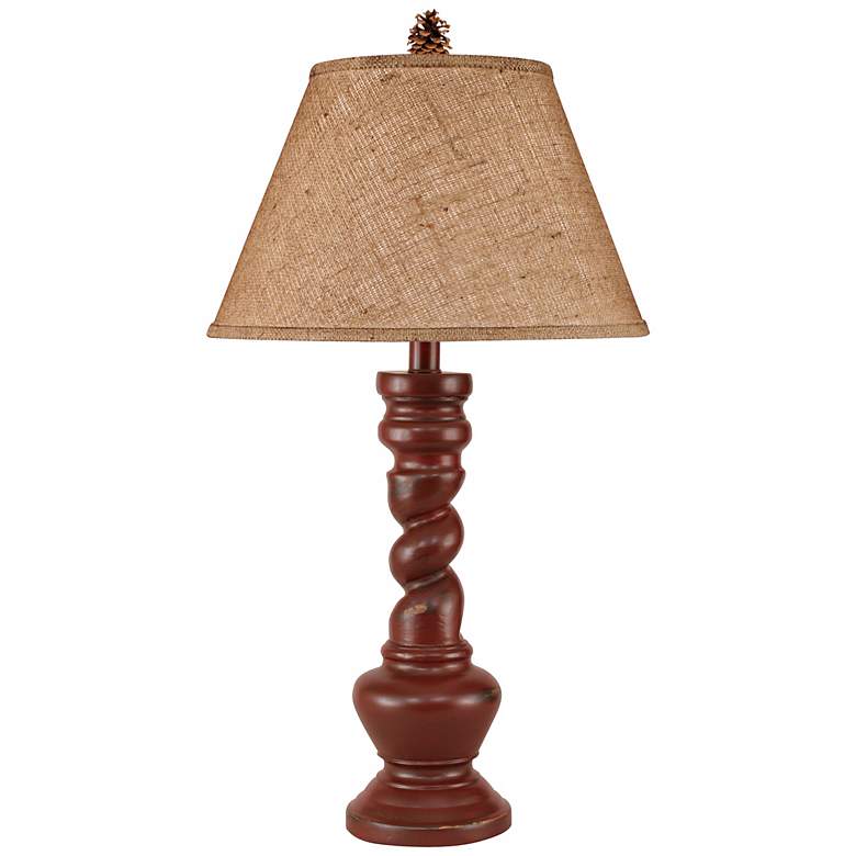 Image 1 Distressed RedTwisted Base Pinecone Finial Table Lamp