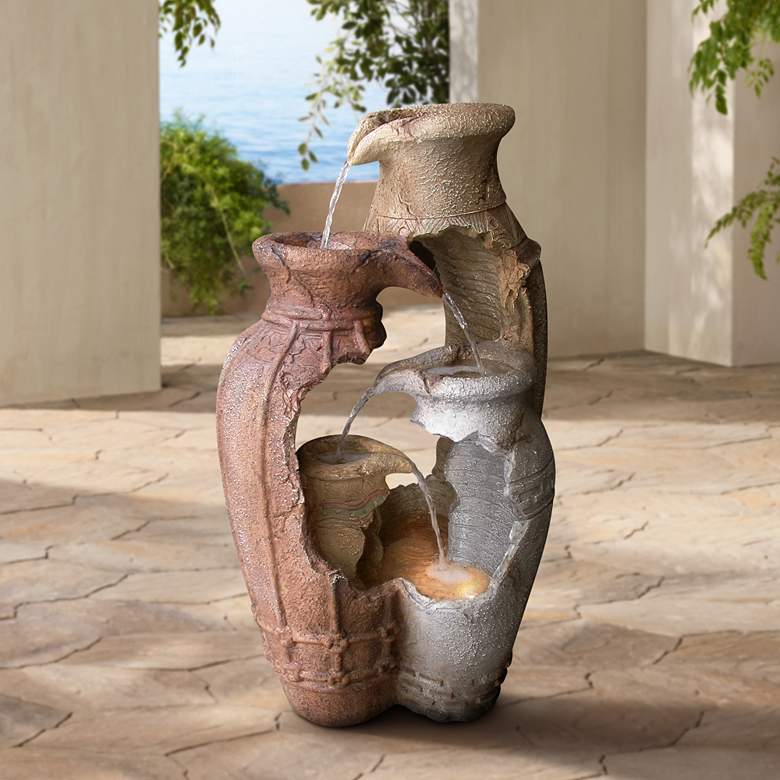 Image 1 Distressed Urn Pottery 39 inch High Rustic Garden Fountain