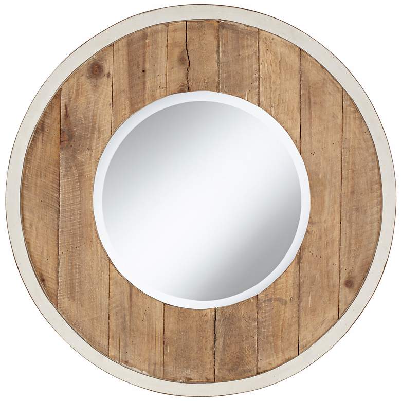 Image 1 Distressed White and Natural Wood 30 inch Round Wall Mirror