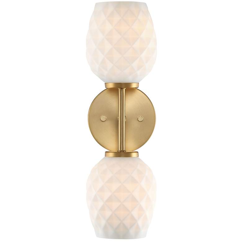 Image 1 Dita 17 in. 2-Light Brushed Gold Wall Sconce with Etched Opal Glass Shades