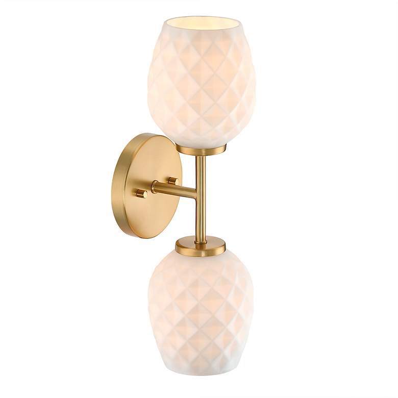 Image 3 Dita 17 in. 2-Light Brushed Gold Wall Sconce with Etched Opal Glass Shades more views