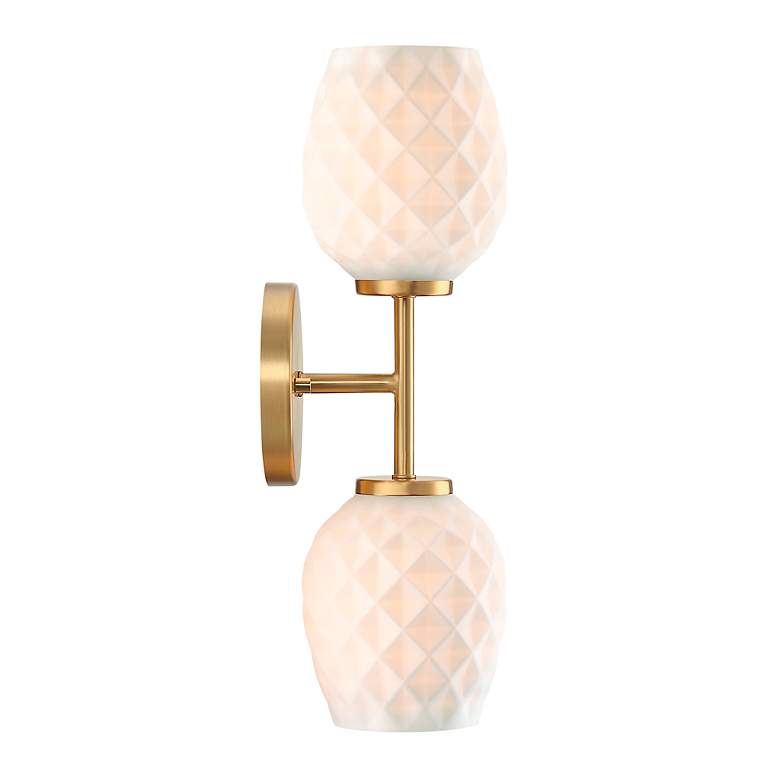 Image 4 Dita 17 in. 2-Light Brushed Gold Wall Sconce with Etched Opal Glass Shades more views