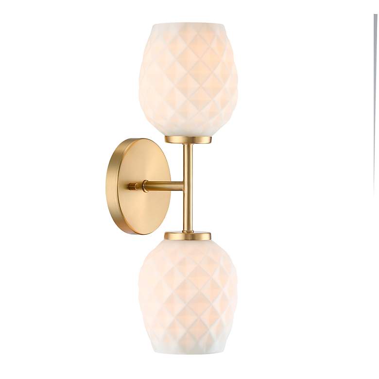 Image 5 Dita 17 in. 2-Light Brushed Gold Wall Sconce with Etched Opal Glass Shades more views