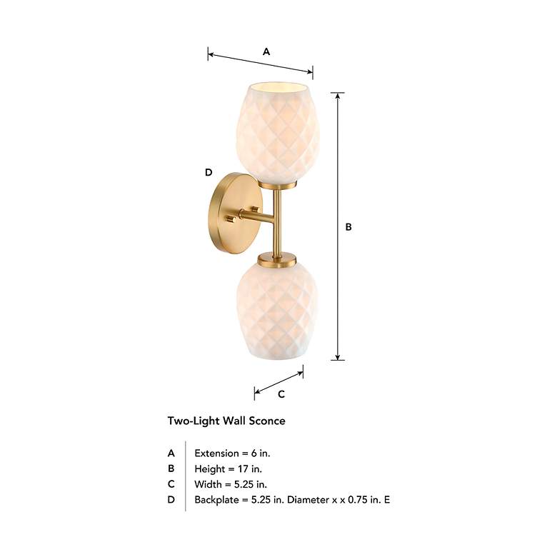 Image 6 Dita 17 in. 2-Light Brushed Gold Wall Sconce with Etched Opal Glass Shades more views