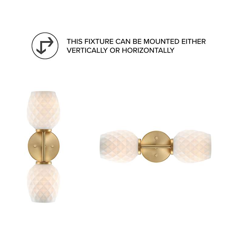 Image 7 Dita 17 in. 2-Light Brushed Gold Wall Sconce with Etched Opal Glass Shades more views