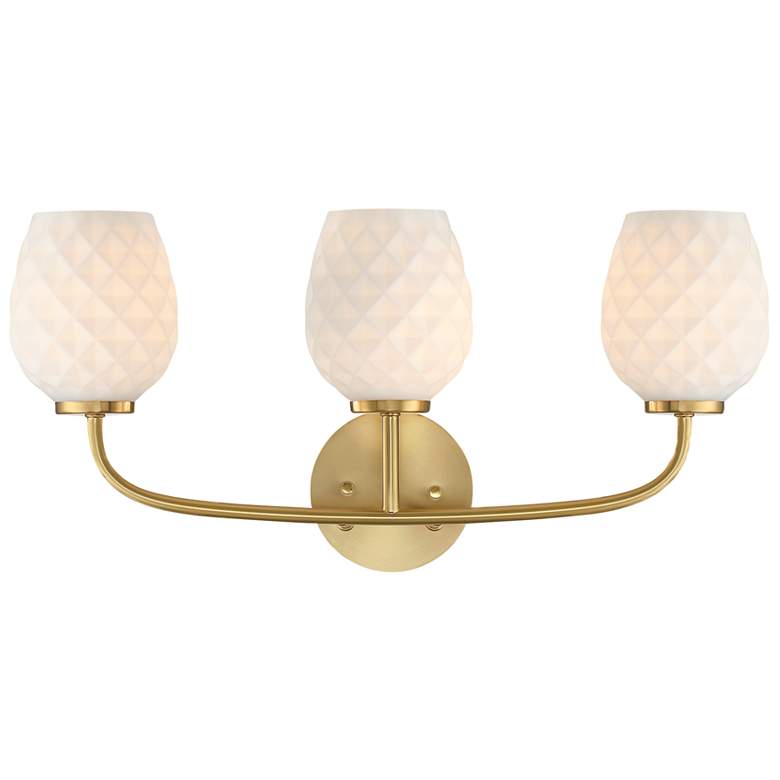 Image 1 Dita 23 in. 3-Light Brushed Gold Vanity Light with Etched Opal Glass Shades