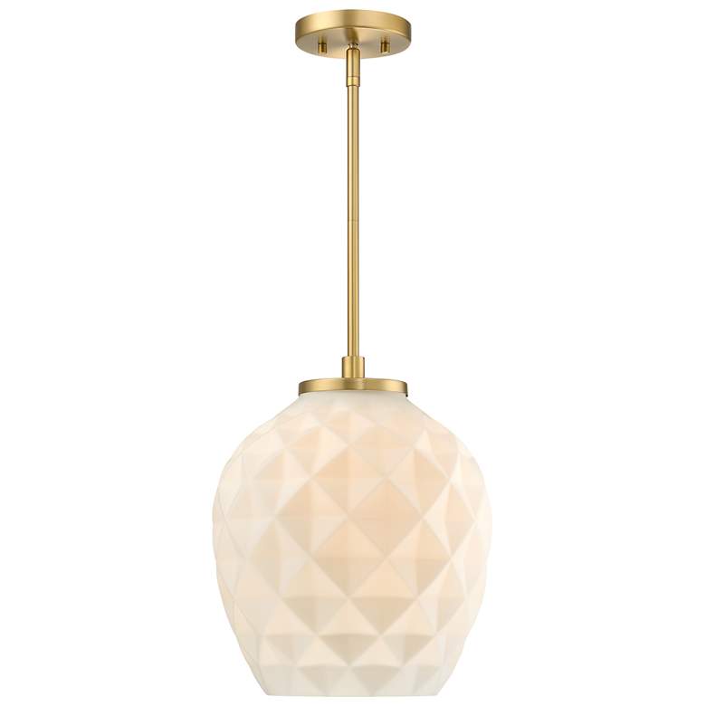 Image 1 Dita Classic Brushed Gold 12 in. Bell Pendant with Etched Opal Glass Shade