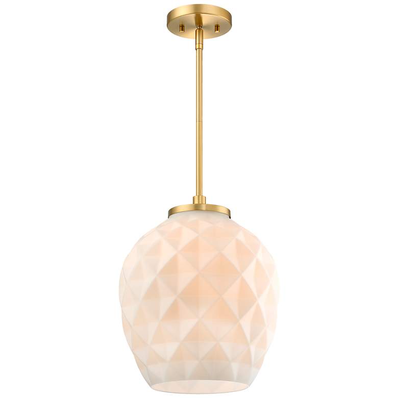 Image 4 Dita Classic Brushed Gold 12 in. Bell Pendant with Etched Opal Glass Shade more views