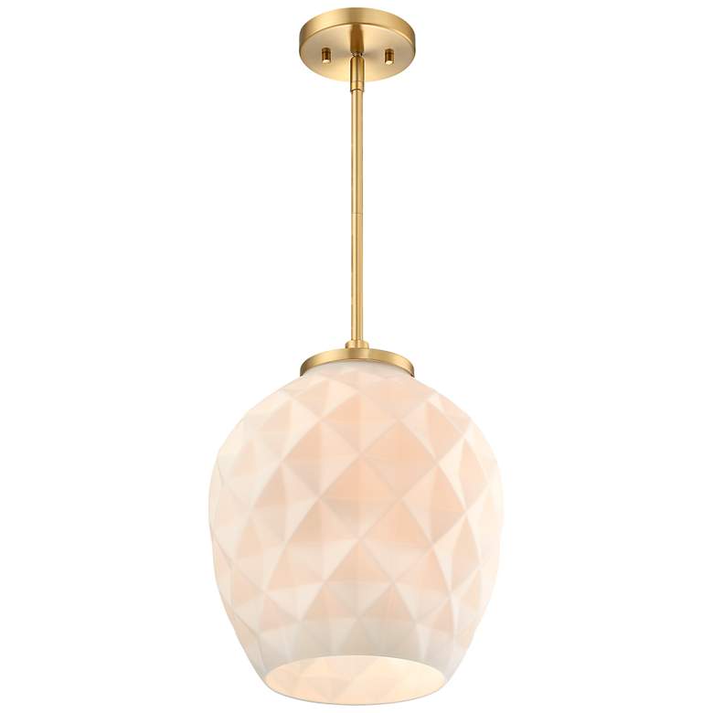 Image 5 Dita Classic Brushed Gold 12 in. Bell Pendant with Etched Opal Glass Shade more views