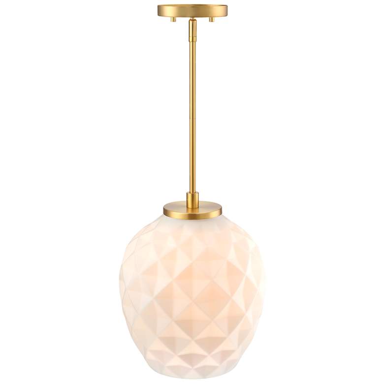 Image 6 Dita Classic Brushed Gold 12 in. Bell Pendant with Etched Opal Glass Shade more views
