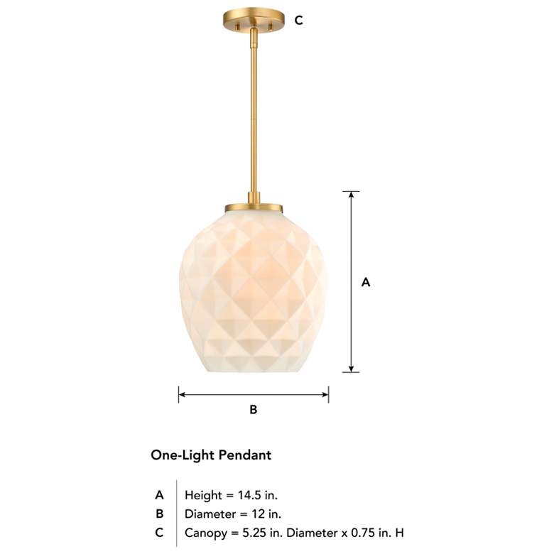 Image 7 Dita Classic Brushed Gold 12 in. Bell Pendant with Etched Opal Glass Shade more views