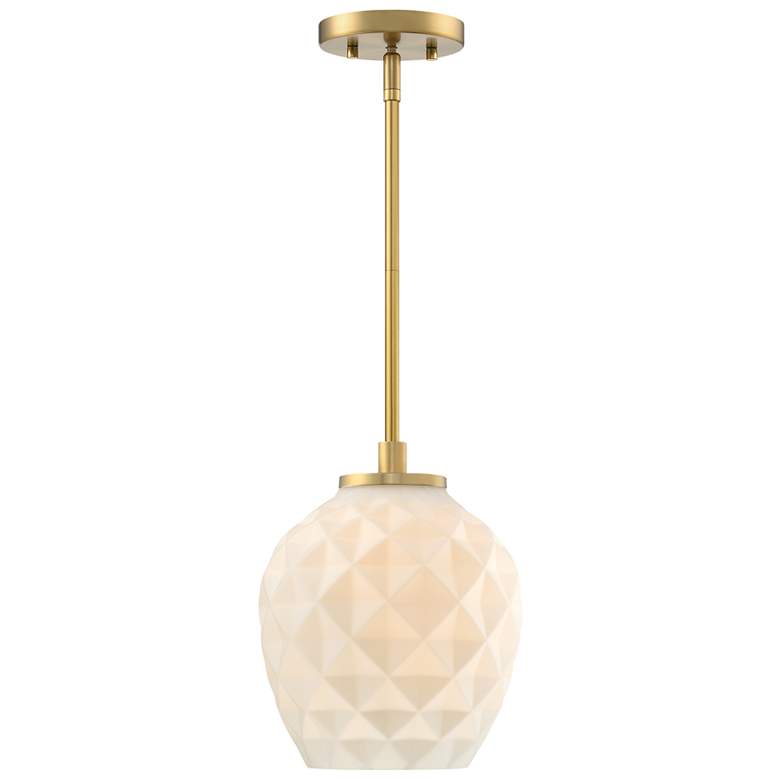 Image 1 Dita Classic Brushed Gold 9 in. Bell Pendant with Etched Opal Glass Shade