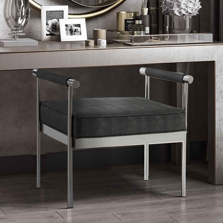 Image 1 Diva Gray Shagreen Bench with Arms