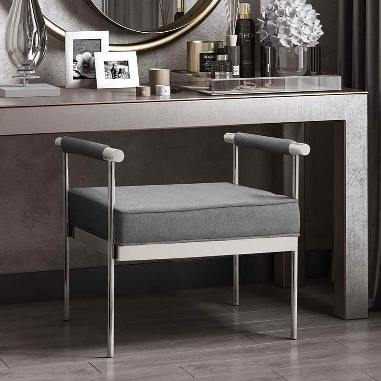 Image 1 Diva Gray Velvet Bench with Arms