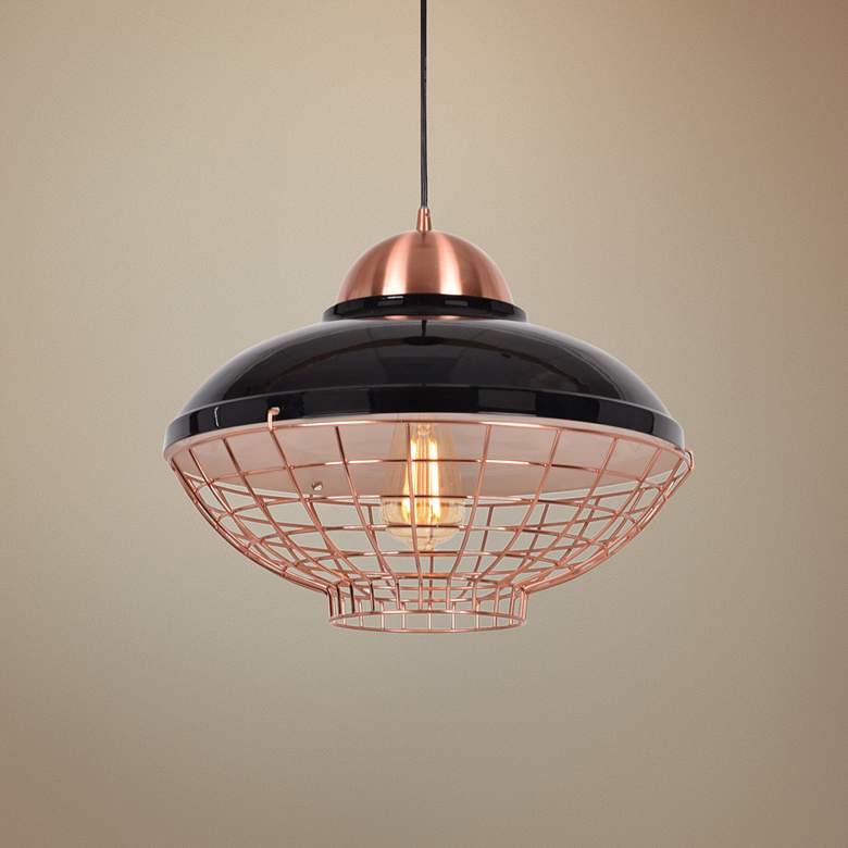 Image 1 Dive 15 1/4 inch Wide Shiny Black and Copper LED Pendant Light