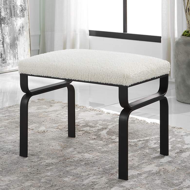 Image 1 Diverge 22 3/4" Wide White Faux Shearling Fabric Bench