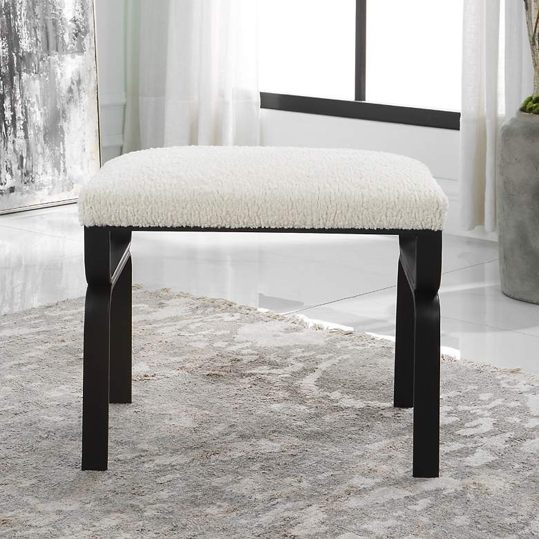 Image 3 Diverge 22 3/4" Wide White Faux Shearling Fabric Bench more views