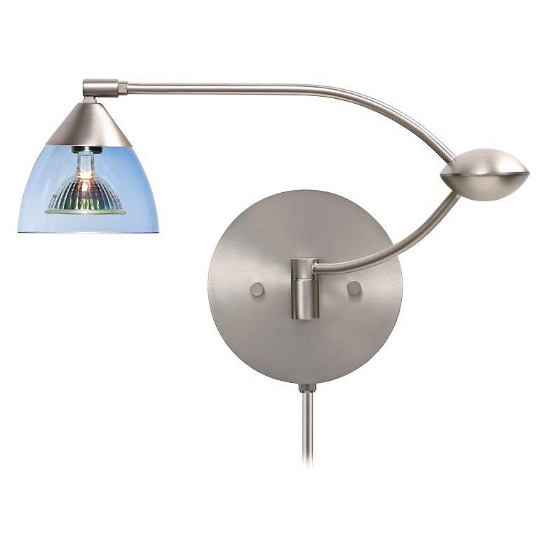 Image 1 Divi Nickel Blue Glass 19 inch Plug-In Swing Arm Wall Light