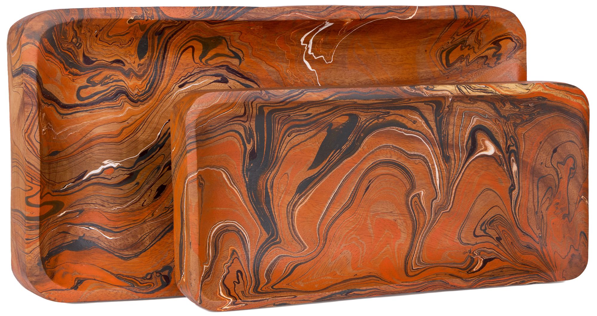 Image 3 Divine Marbleized Orange & White Rectangular Tray - Set of 2 more views
