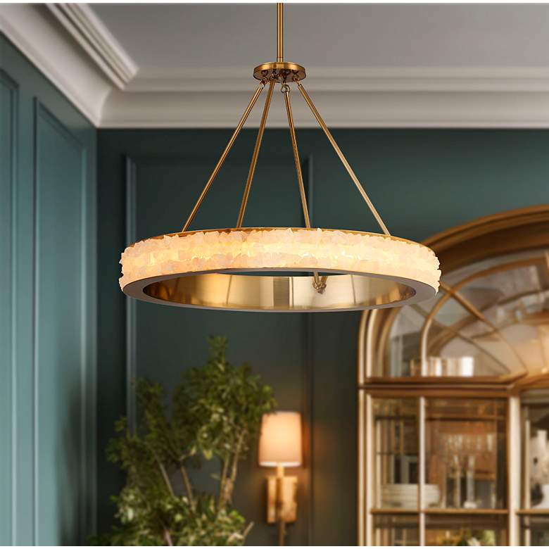 Image 6 Divinely 29" Wide Celeste Brass Ring LED Pendant Light more views