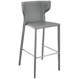 Image1 of Divinia 29 1/2" Gray Leather Bar Stool