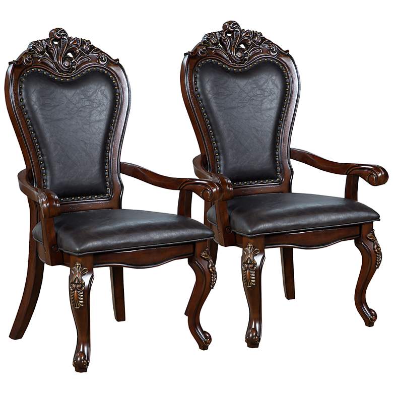 Image 1 Divino Cherry Faux Leather Arm Chairs Set of 2