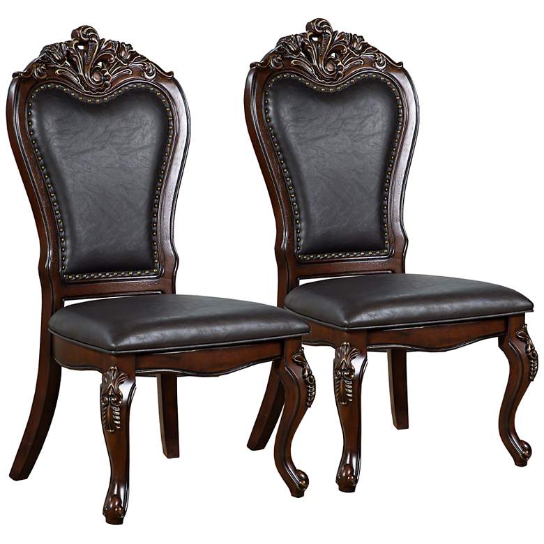 Image 1 Divino Cherry Faux Leather Side Chairs Set of 2