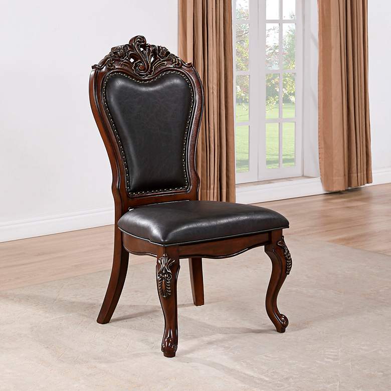 Image 5 Divino Cherry Faux Leather Side Chairs Set of 2 more views