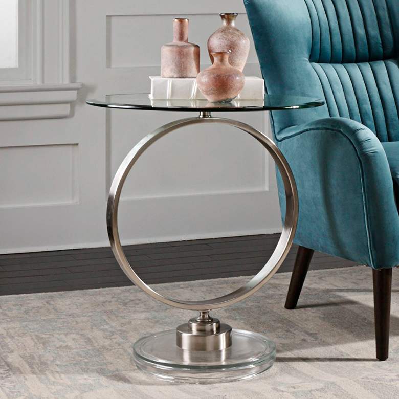 Image 1 Dixon 23 3/4 inch Wide Nickel and Clear Glass Top Accent Table