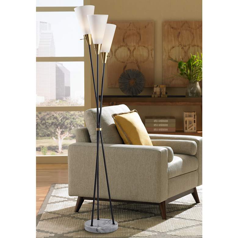 Image 1 Dixon Black Metal 3-Light Torchiere Floor Lamp