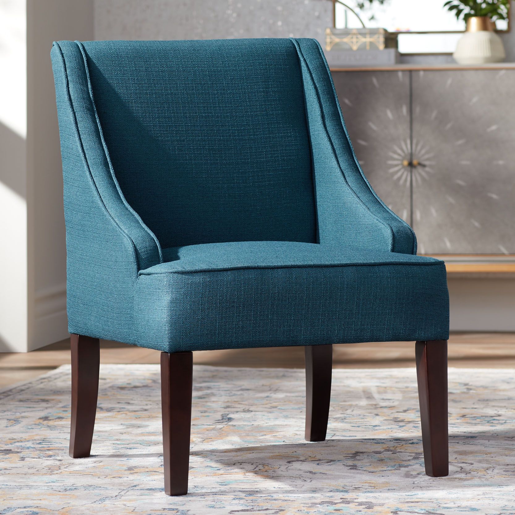 Dixon Blue Fabric Swoop Armchairs Set of 2
