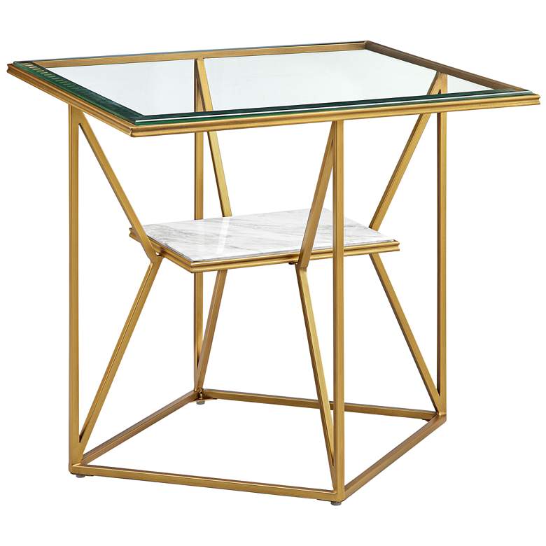 Image 1 Dixon Gold Leaf and White Marble End Table
