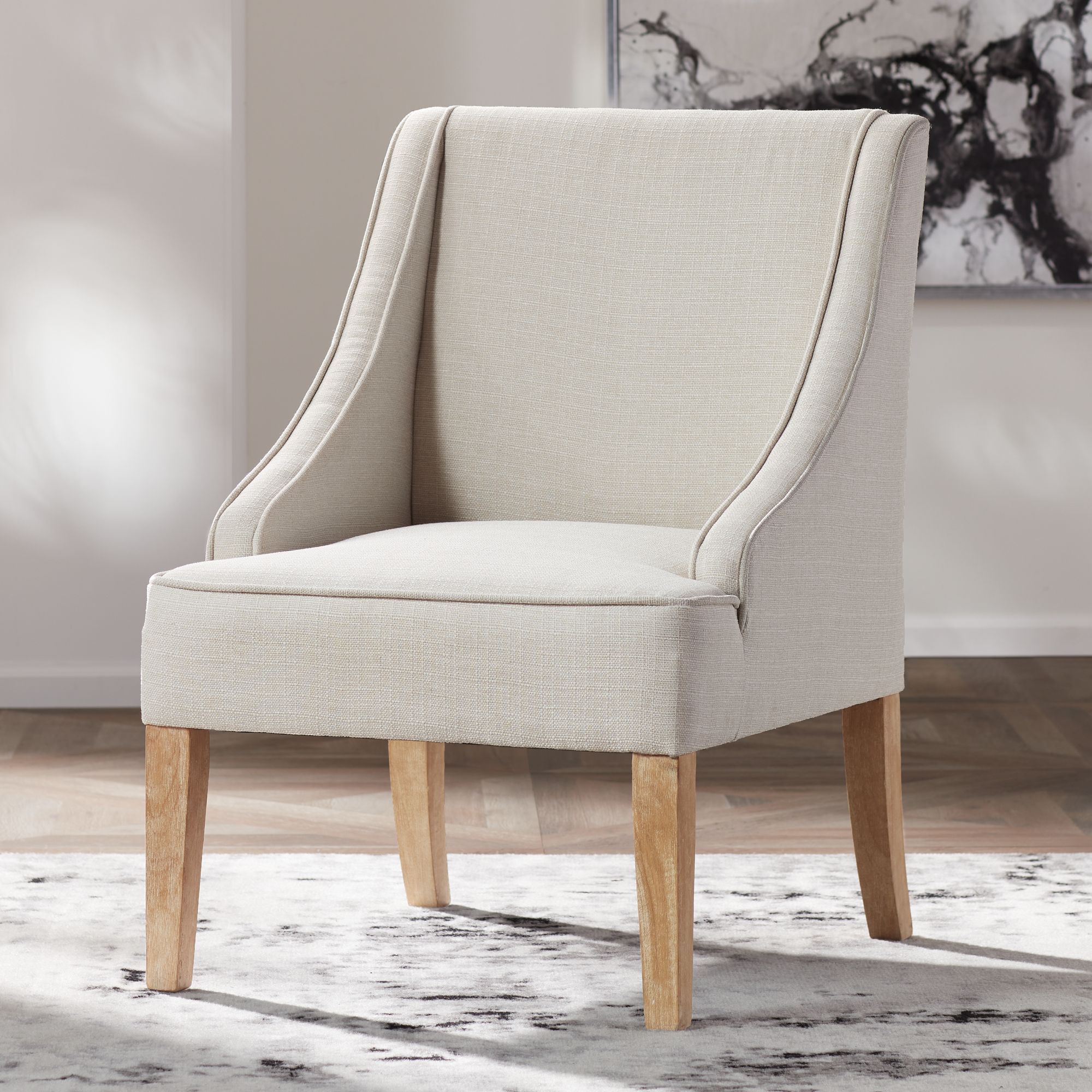 Dixon Ivory Fabric Swoop Arm Chair in scene