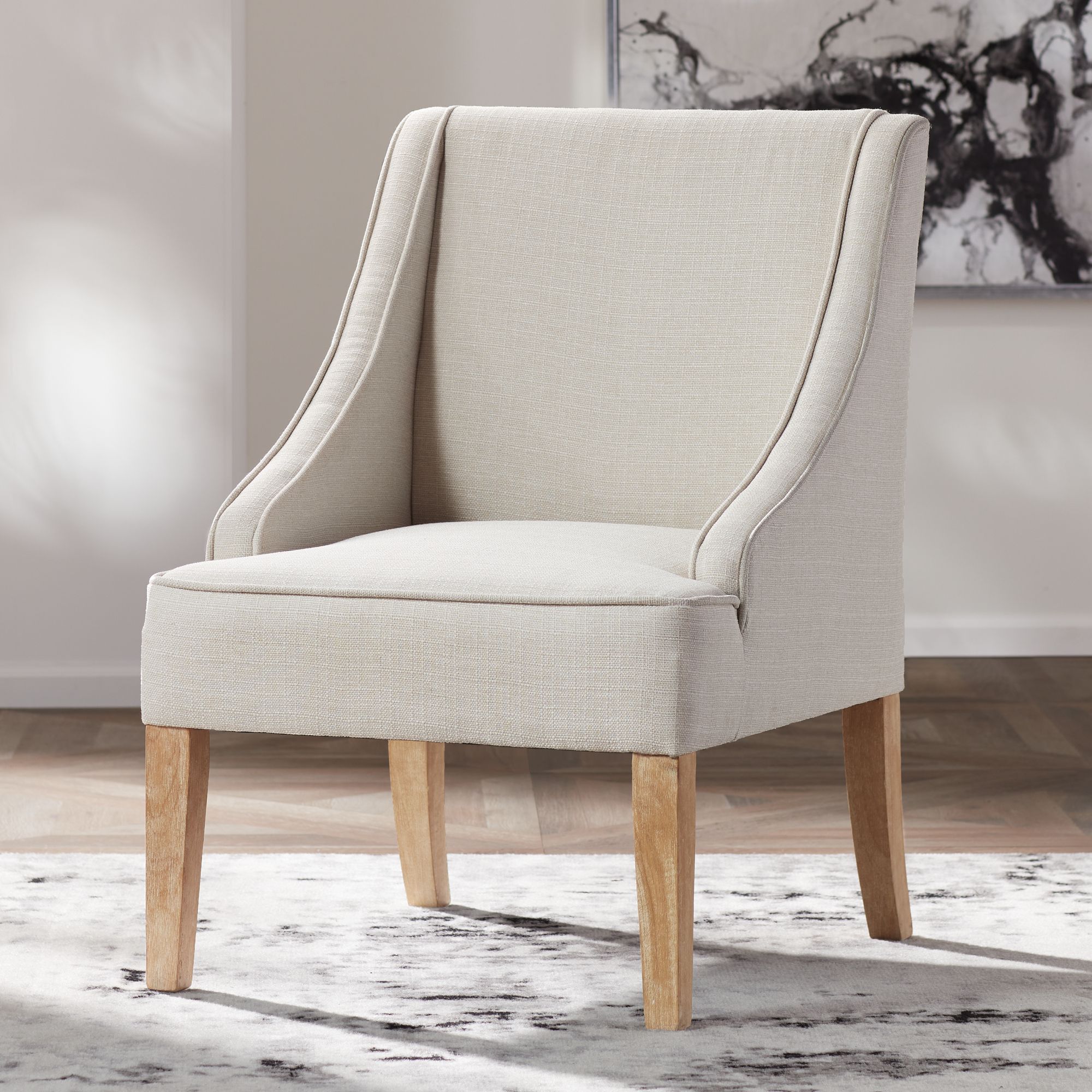Dixon Ivory Fabric Swoop Armchairs Set of 2 in scene