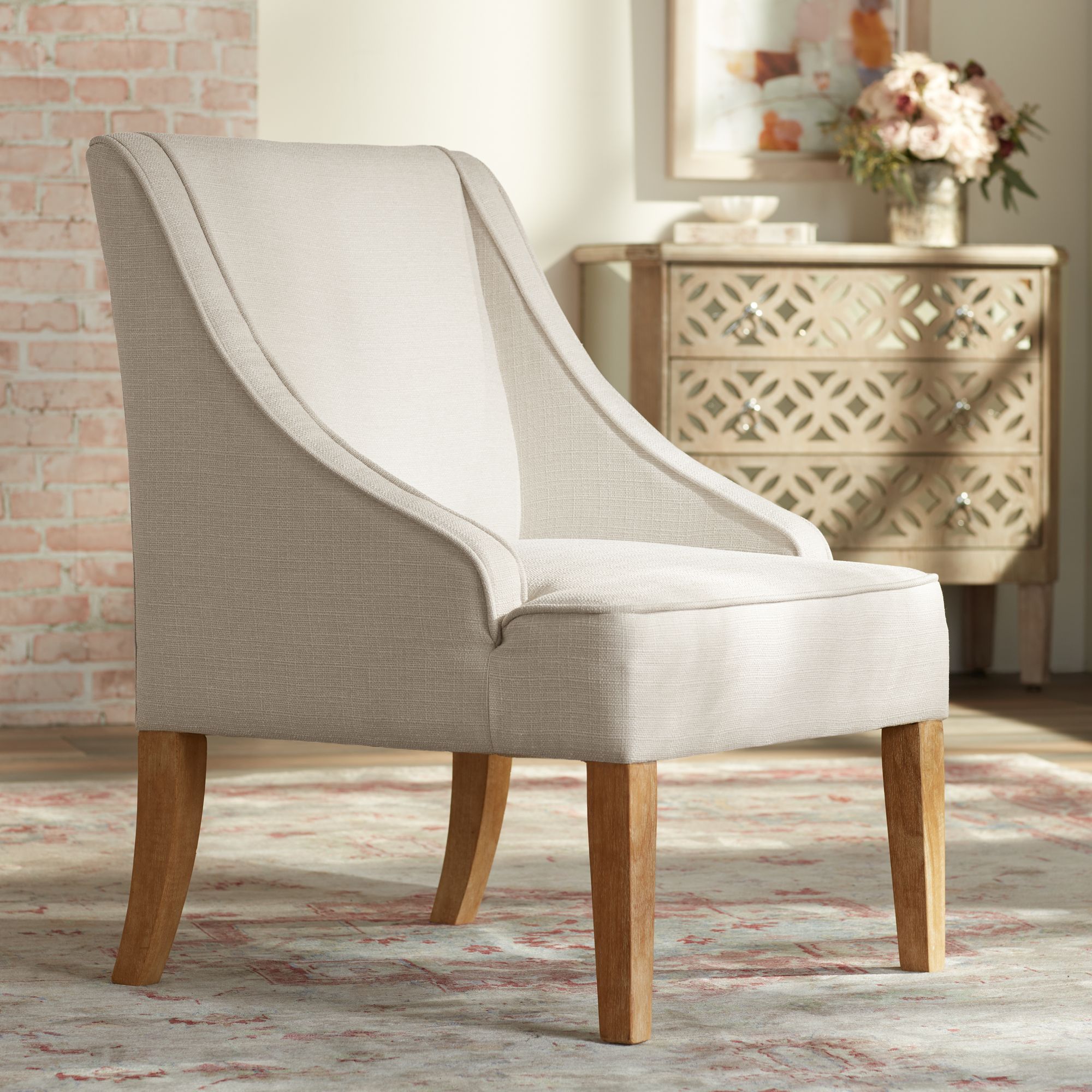 Dixon Ivory Fabric Swoop Armchairs Set of 2 in scene
