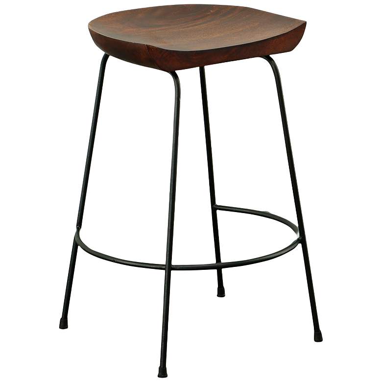 Image 1 Diya 24 1/2" Chestnut Wood Black Iron Counter Stool