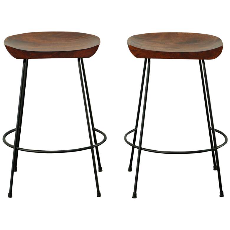 Image 5 Diya 24 1/2" Chestnut Wood Black Iron Counter Stool more views