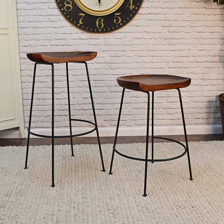 Image 7 Diya 24 1/2" Chestnut Wood Black Iron Counter Stool more views