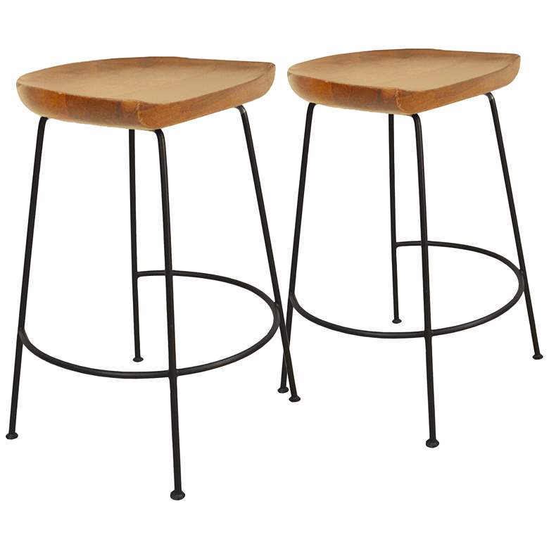 Image 2 Diya 24 1/2" Natural Wood Black Iron Counter Stool