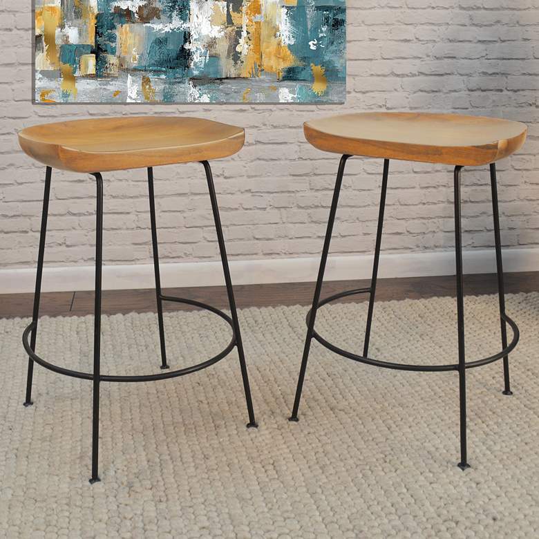 Image 1 Diya 24 1/2" Natural Wood Black Iron Counter Stool