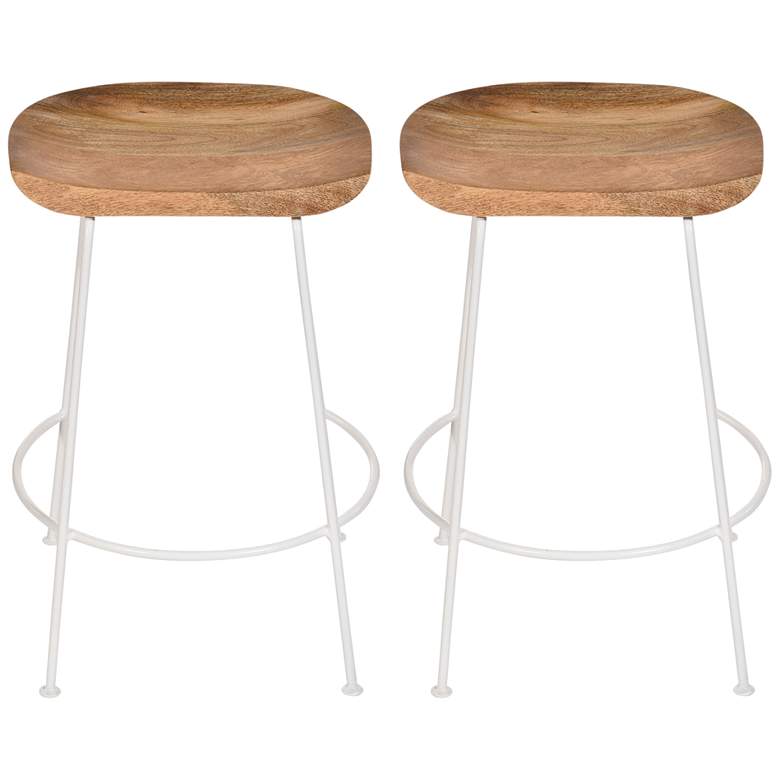 Image 2 Diya 24 1/2" Natural Wood White Iron Counter Stool Set of 2